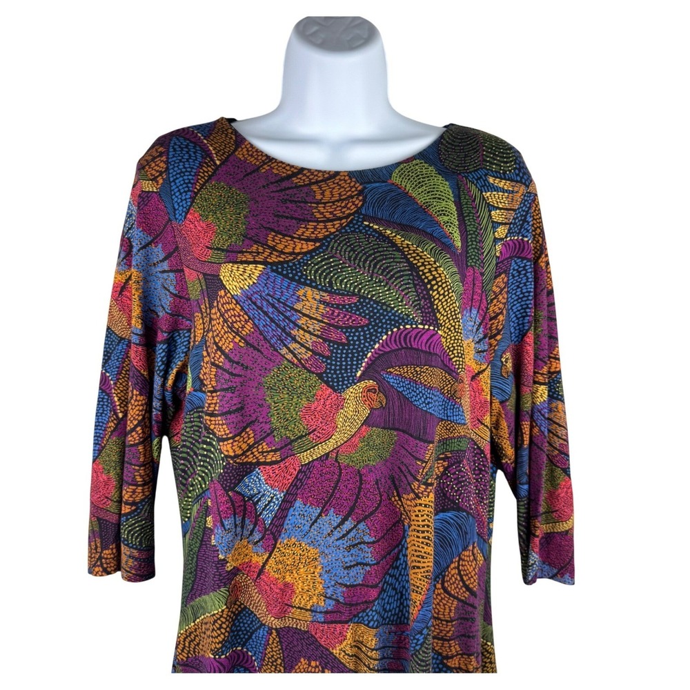 Farm Rio Dress Tropical Bird Flowers Macaws Midi Womens Large Multicolor Boho - Picture 3 of 16